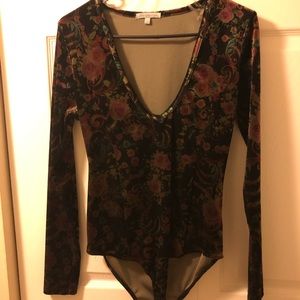 Velvet floral low cut onesie